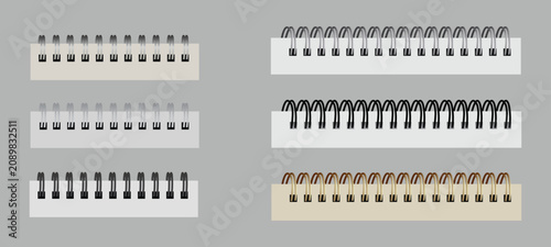 Bild auf Leinwand Notebook spiral wire binding borders set with realistic metal and plastic combs on paper edge