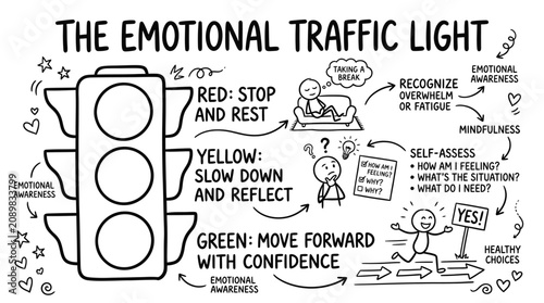 A Hand Drawn Traffic Light Illustration Symbolizing Emotional Journey Through Life's Challenges