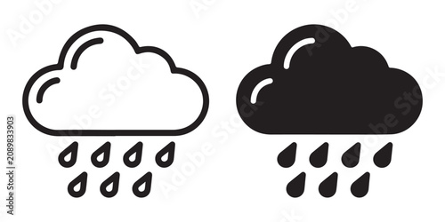 Obraz na plátně Rain clouds icon vector set, isolated precipitation symbols, bad weather, overcast season forecast elements