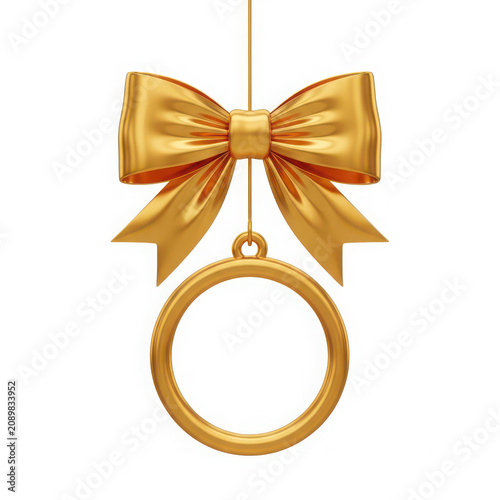Shiny golden christmas ornament with a decorative bow
