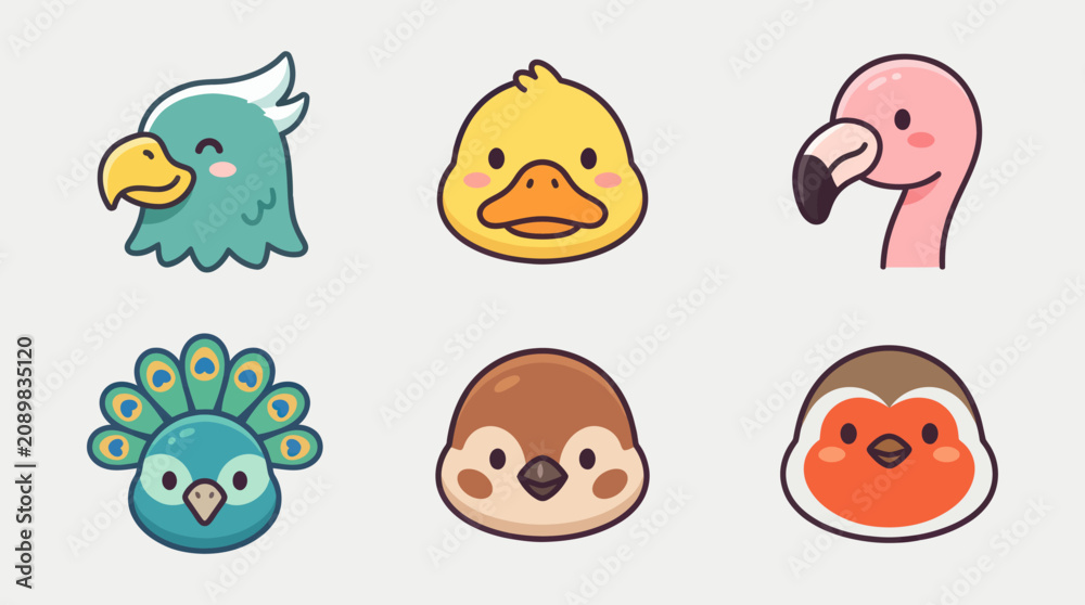 Obraz premium Cute cartoon bird icons