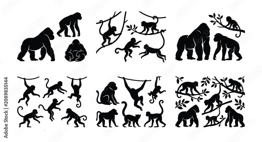 Fototapeta premium Animal silhouettes collection black vector shapes on a white background