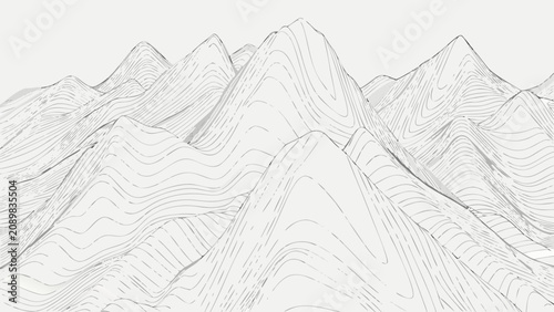 Konstfotografi Contour line mountains a grayscale vector illustration with layered topographic