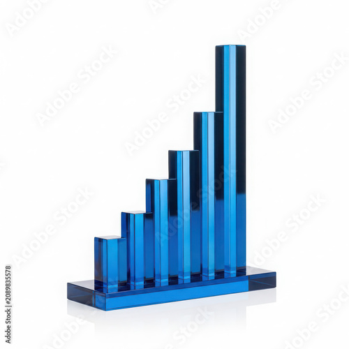 Blue bar chart showing growth and success