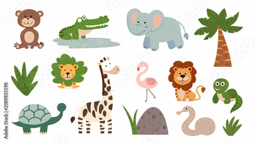 Photography Safari animal collection a colorful vector illustration featuring a bear crocodi