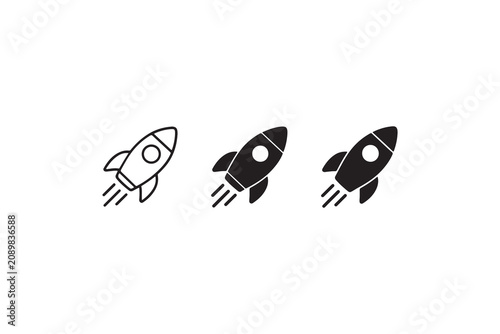 Rocket icon set collection with outline and solid styles for startup launch and space flight.