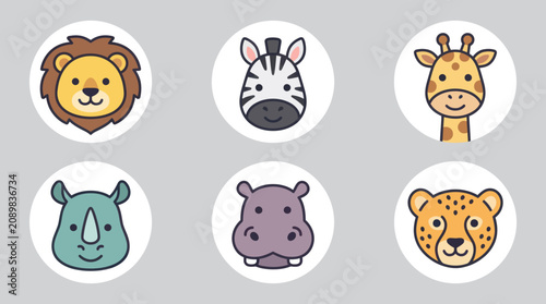 Photography Cute cartoon safari animal icons