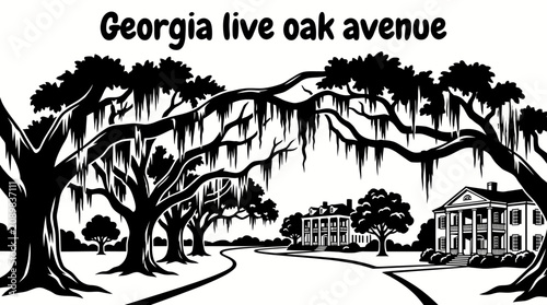 Quadro su tela historic avenue lined with majestic live oak trees draped in spanish moss leadin