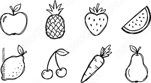Photos Hand drawn fruit and vegetable collection a black and white sketch of nature's b