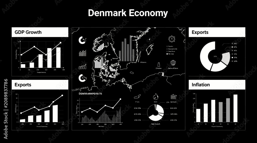 Obraz premium Denmark Economy Graphics with Charts and Map