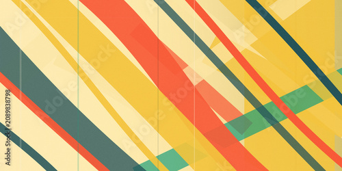 Geometric retro stripes in warm yellow, red, and green create a dynamic abstract mood, ideal as a colorful background for design and marketing.