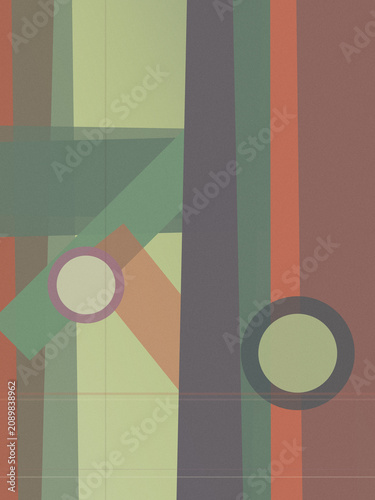 Abstract geometric design with muted green, coral, and gray stripes and circles, creating a calm modern backdrop for branding, posters, and web design.