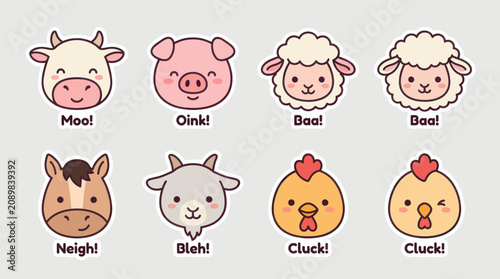 Fotografie Cute farm animal faces with sounds