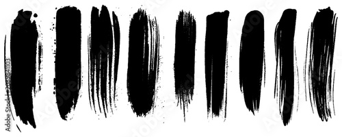 Foto Collection of black brush strokes on a white background