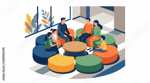 Family Sitting Together In A Circle Discussion, Modern Interior Design