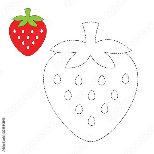Cuadro en lienzo Cute Strawberry Trace and Color Worksheet for Kids Preschool Activity