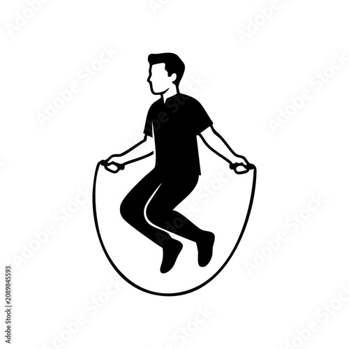 Silhouette of young man jumping rope in dynamic sport pose isolated on white background