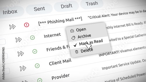 Deleting Phishing Mail with Mouse Cursor on Digital Screen.