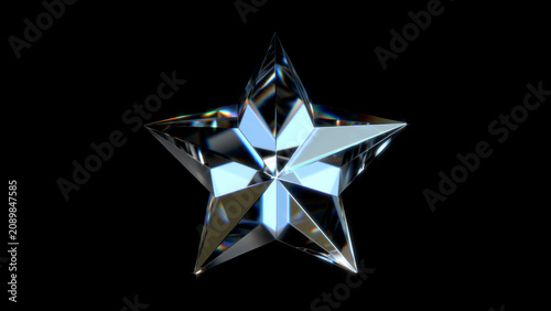 Quadro su tela Abstract Glass Star Transparent Chromatic Aberration on Black Background