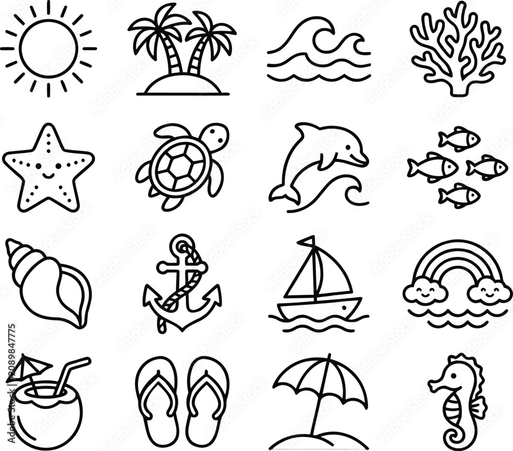 Fototapeta premium Beach icons and symbols for summer vacation