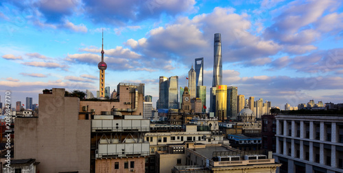Photography Shanghai Skyline with Oriental Pearl Tower and Modern Skyscrapers