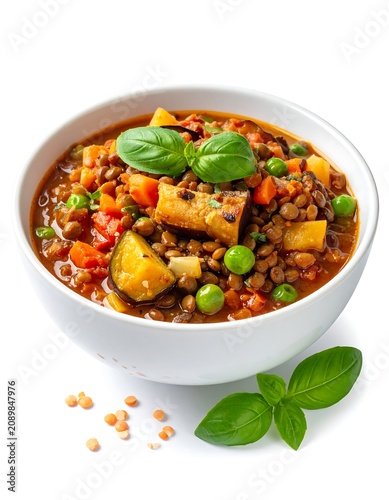 Colorful healthy vegetable stir fry in white bowl.