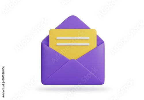 Purple and yellow email envelope icon with three white lines on top