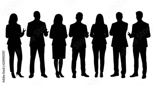Black silhouettes of business people standing in a row