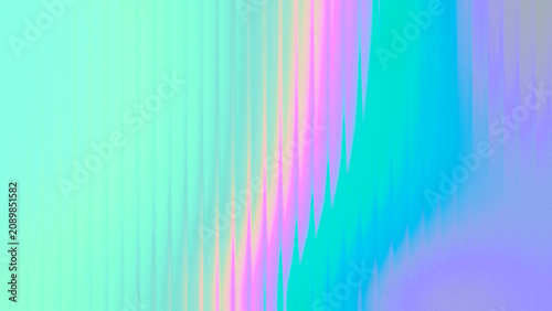 Abstract holographic liquid gradient background with blurred lines and iridescent fluid vertical waves in turquoise, aqua blue, cyan, light green, pink, lavender purple, violet. Flowing motion texture