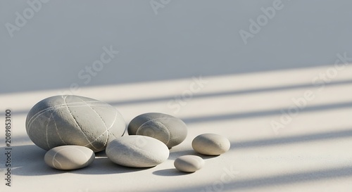 A group of smooth stones on a sandy surface