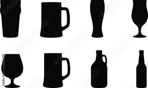 фотографія Beer Glass and Bottle Silhouette Collection with Mug Pint and Brewery Drink Cont