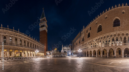 Night View of Piazza San Marco with Doges Palace and St Mark's Campanile in Venice, Italy