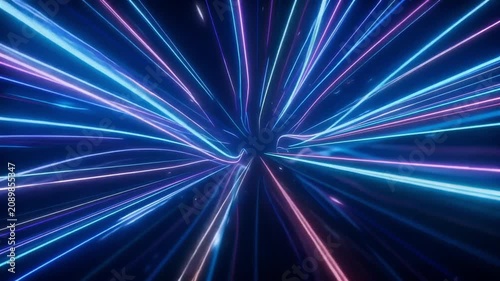 Neon light streaks creating a fast motion tunnel effect for this high speed digital video animation