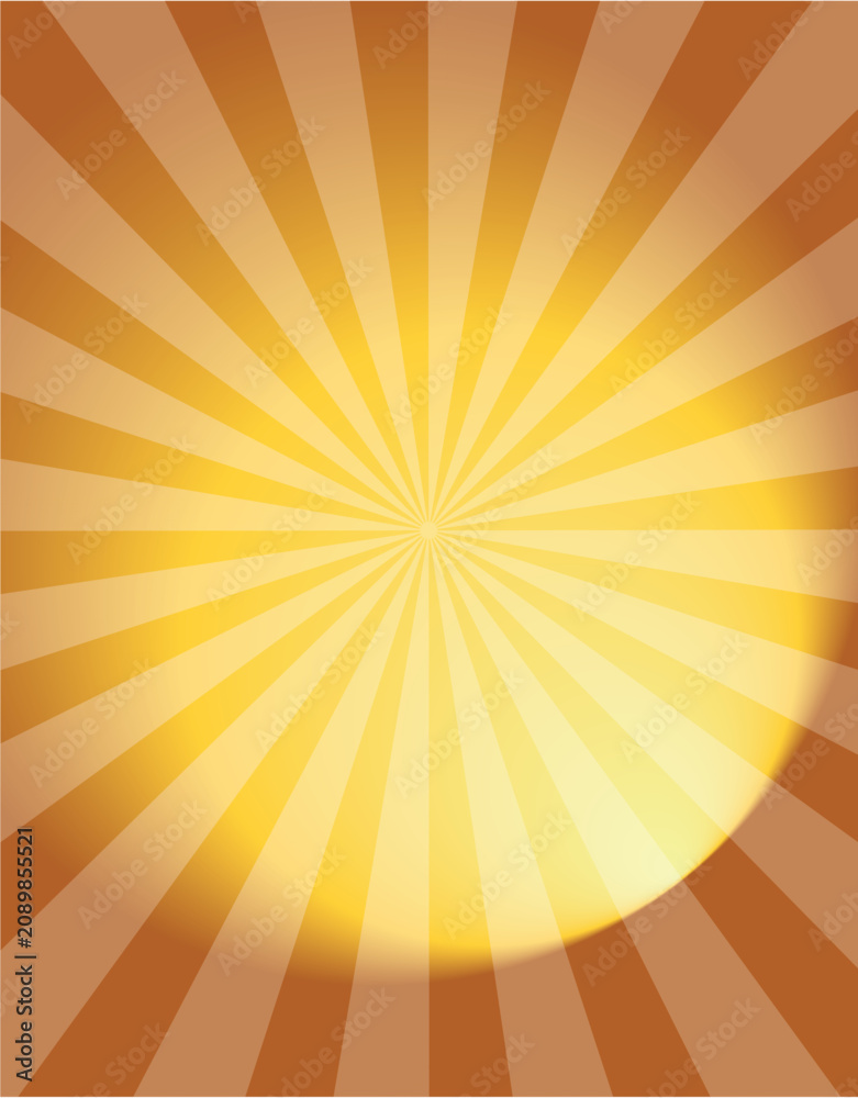 Fototapeta premium Vector abstract golden orange pop art background with radial sunburst rays and central spotlight effect