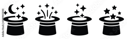 Magical Top Hat Icon Representing Wizard Tricks, Stage Performance and Fantasy Vector Illustration