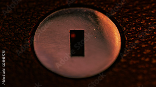 Tableau sur toile Macro View of Round Metallic Keyhole, Abstract Circular Geometric Detail in Text