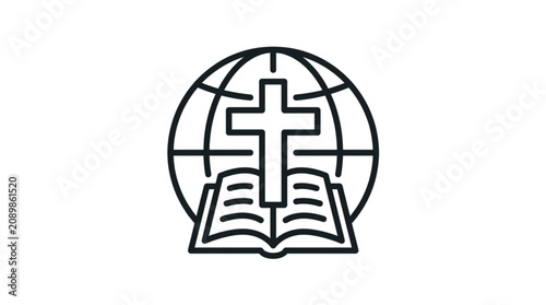 Bild auf Leinwand Christian Cross Globe and Open Bible Symbol.