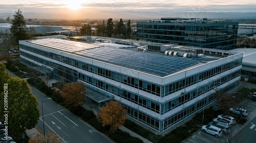 Aerial View of Commercial Rooftop Solar Power Installation