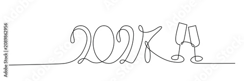 2027 sign - decoration continuous line hand drawing sign for year calendar. Editable stroke single line