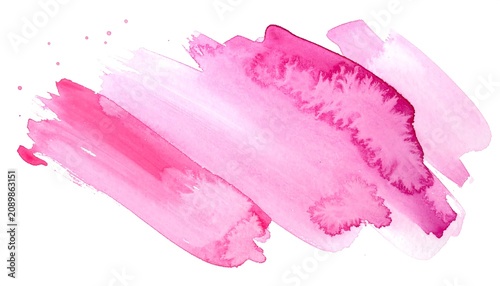 Pink watercolor paint stroke on white background.