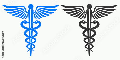 Foto Caduceus Symbols Two color Vector Illustration Of Medical Staff With Snakes