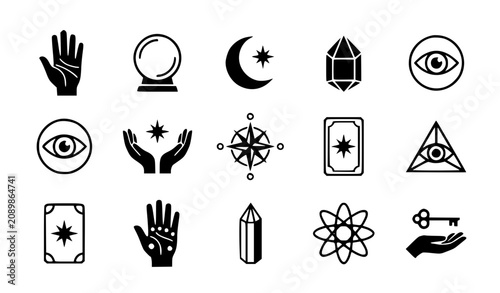 Quadro su tela Modern abstract palmistry hand line symbol vector clipart set with minimalist cl