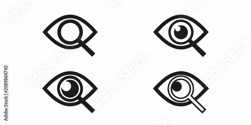Tableau sur toile Eye With Magnifying Glass Icons Four Variations On White Background