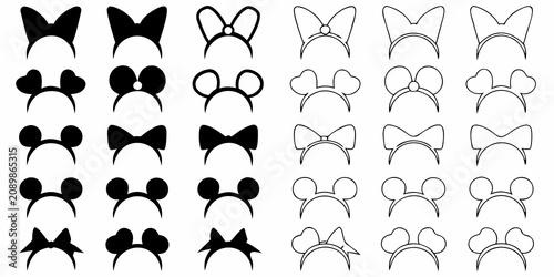 Foto Headband Silhouettes And Line Icons On White Background