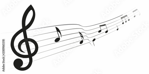 Canvastavla Musical Notes And Treble Clef Black Vector Illustration On White Background