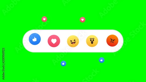 Social media reaction emoji bar on green screen background