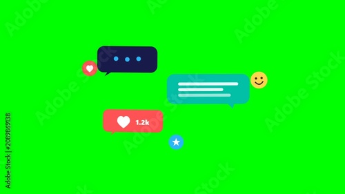 Social Media Notification Icons with Chat Bubbles on Green Screen