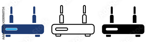 Photos Multicolor Wireless Router Icon Set with Filled and Outline Styles for WiFi Netw