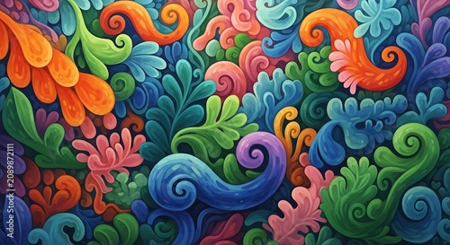 Vibrant abstract fantasy pattern of colorful organic shapes