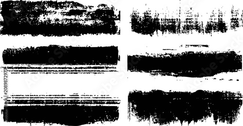 set of grunge brush stroke textures vintage distressed background with rough edges and faded ink spots